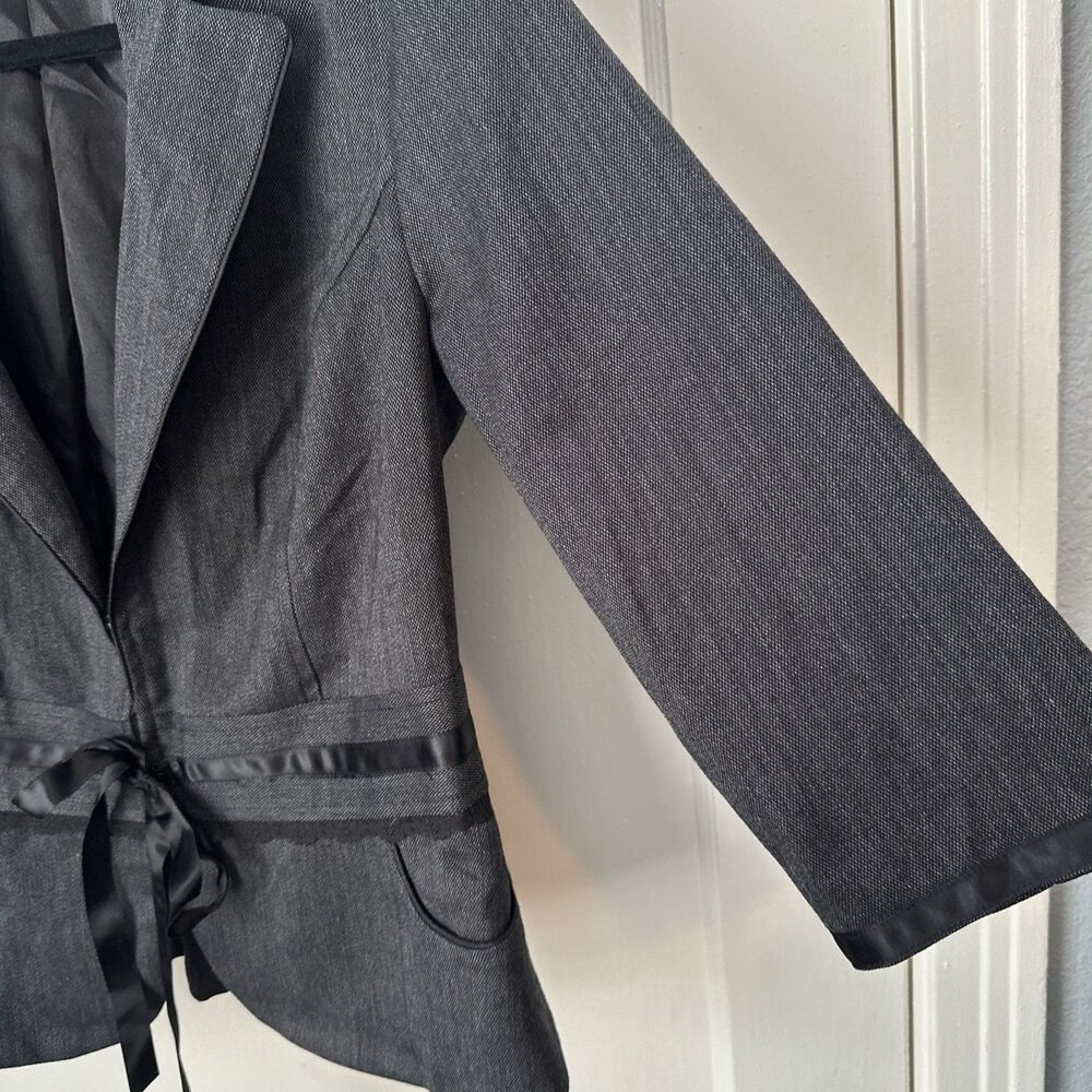 Dark Gray 3/4 Sleeve Blazer Women's Large Ribbon